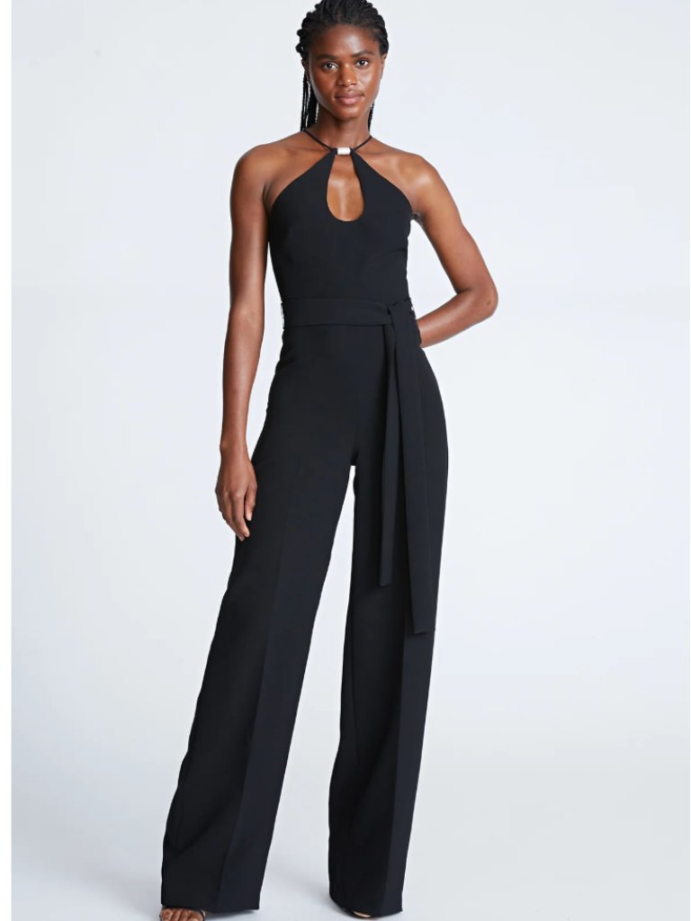 Nwt Halston Ema Jumpsuit In Stretch Crepe
